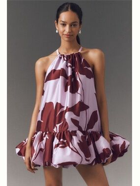 Anthropologie BHLDN Phoebe High Neck Ruffle Hem Swing Mini Dress